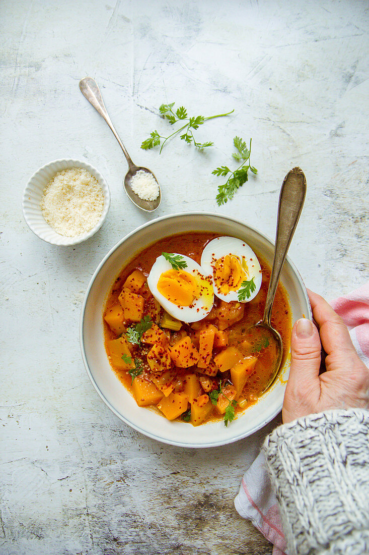Butternut Curry with eggs