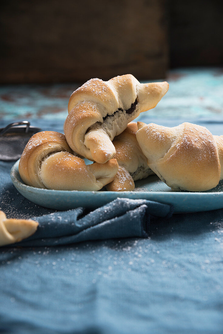 Vegan croissants filled with chocolate and peanut butter cream