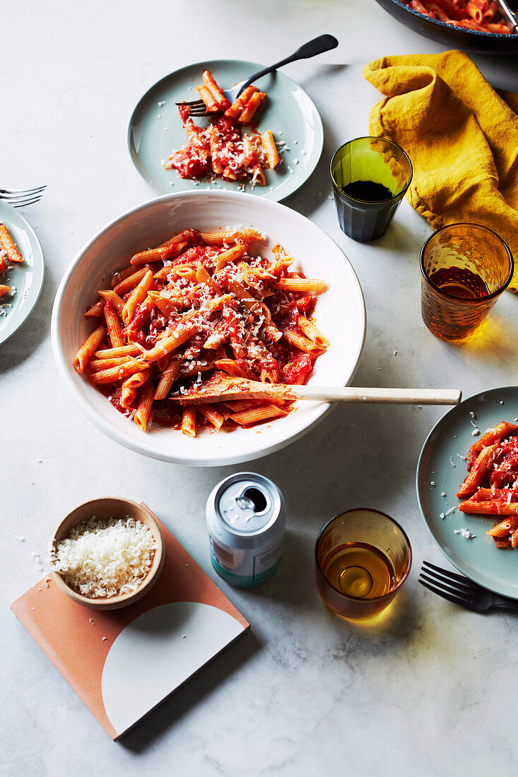 Penne with tomato and ginger