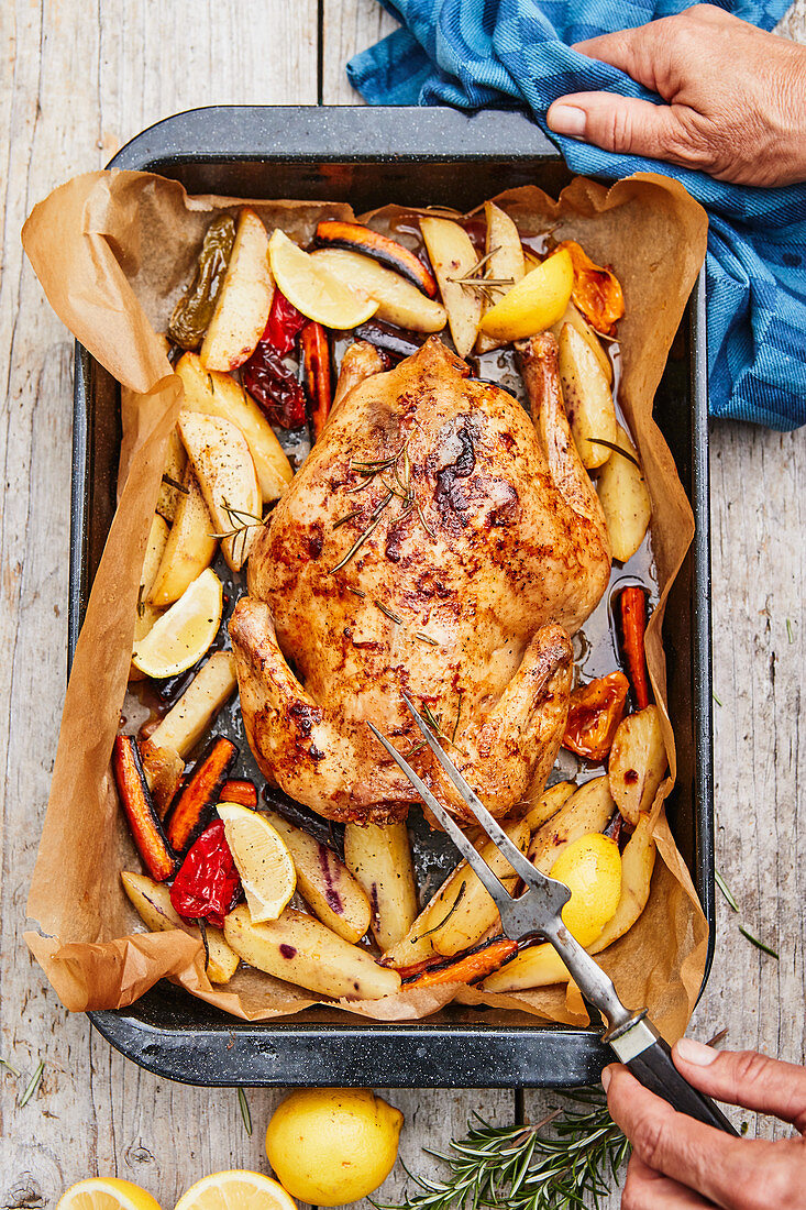 Oven roasted chicken with vegetables