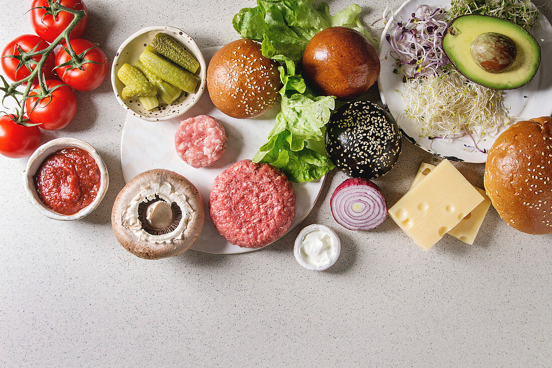 Ingredients for homemade hamburgers