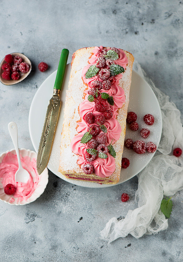 Swiss roll with yoghurt and raspberry filling
