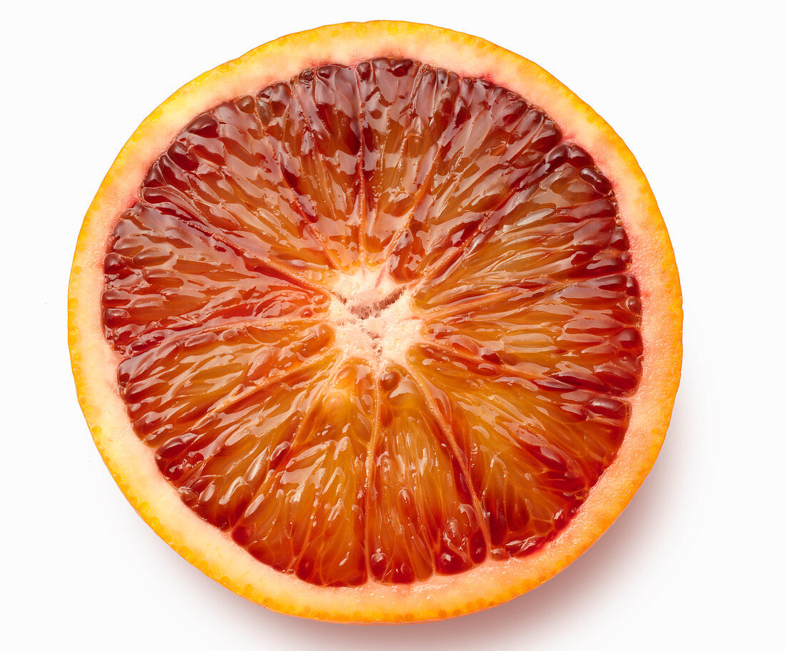 Blood Orange Slice on a White Background