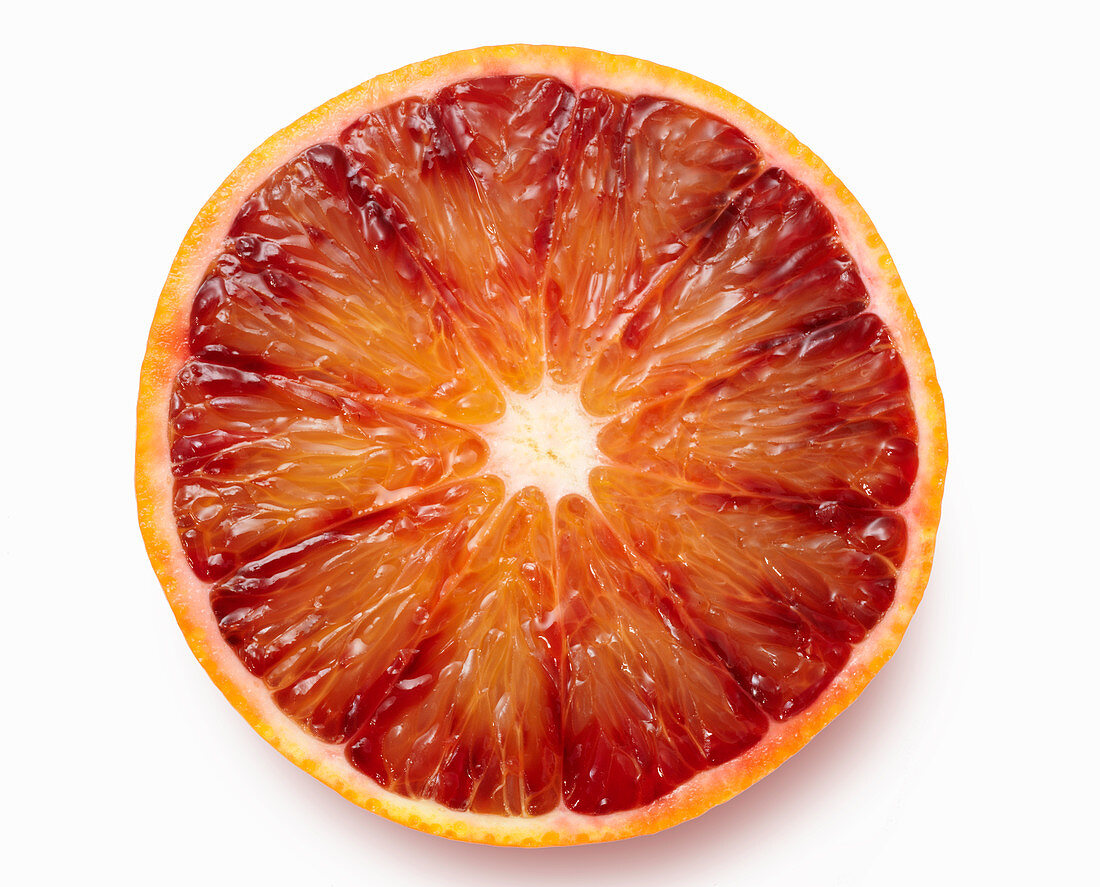 Blood Orange Slice on a White Background