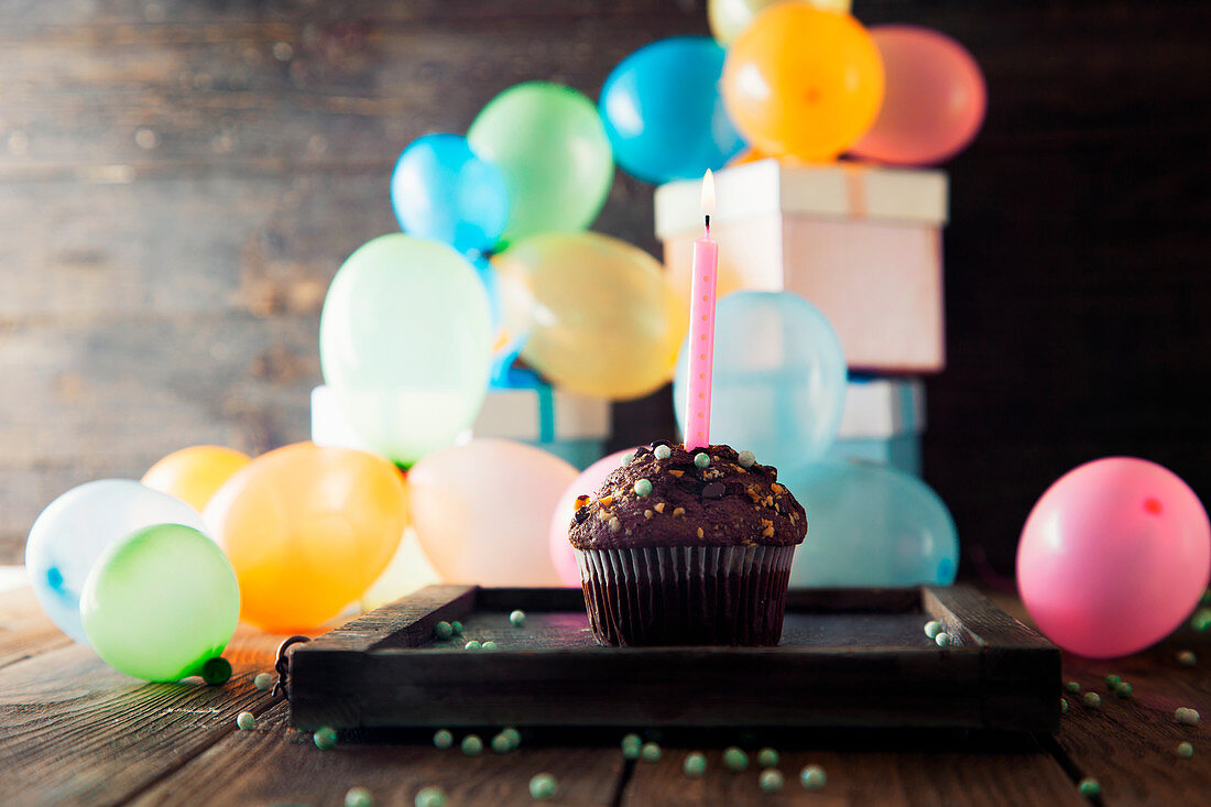 Birthday celebration with cupcake