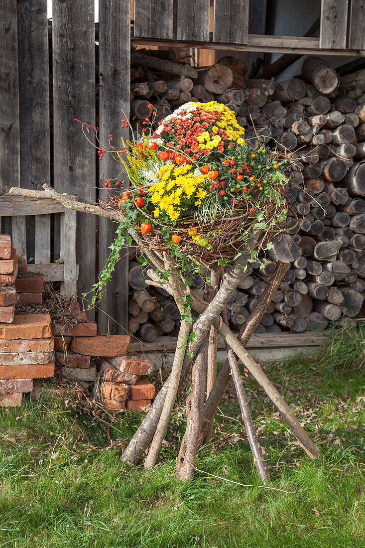 Imaginative arrangement of chrysanthemums