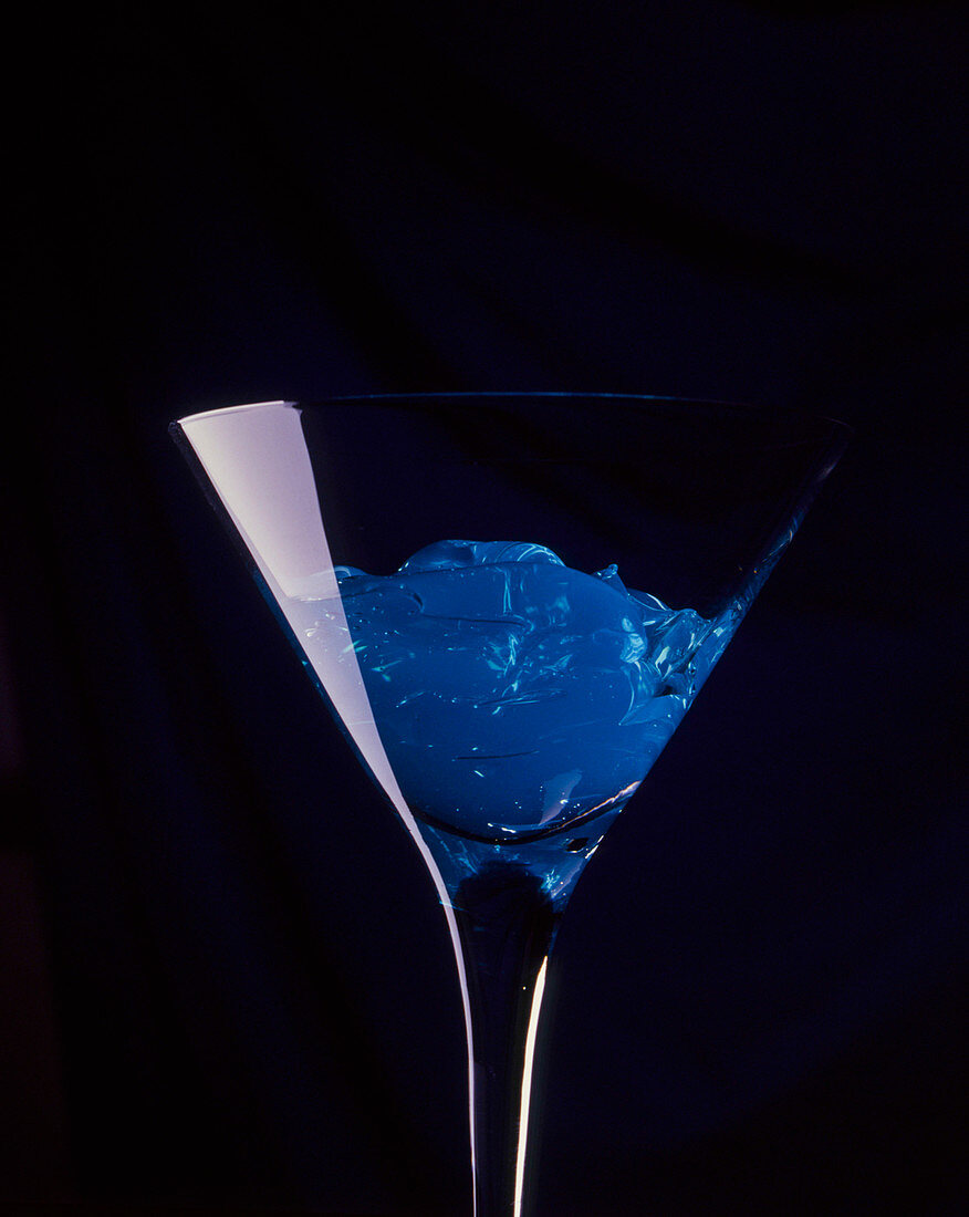 Blue jelly in a martini glass