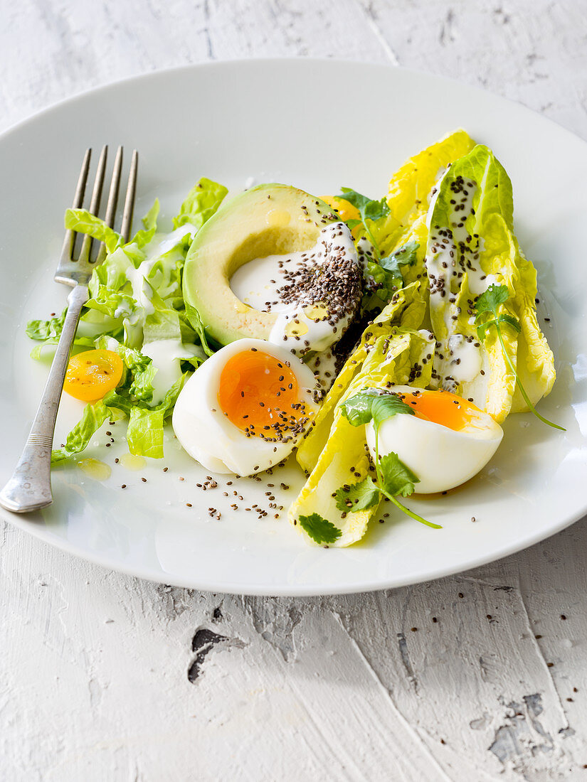 Avocado salad with eggs and chia seeds