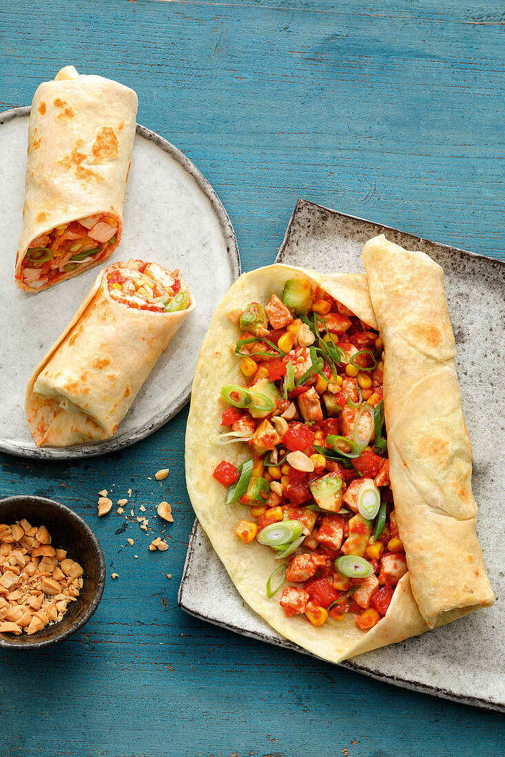 Burritos with chicken and vegetable filling