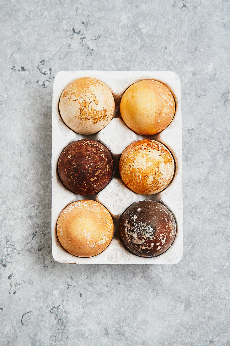 Easter eggs dyed with turmeric and black tea