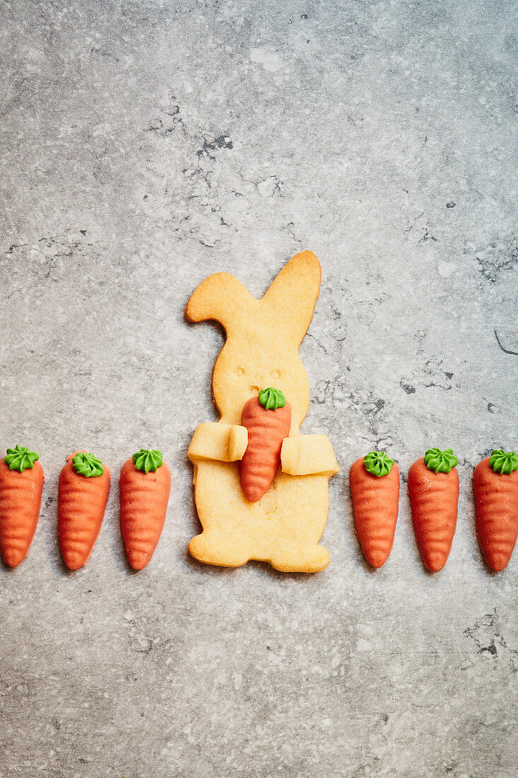 Easter Bunny biscuits with marzipan carrots