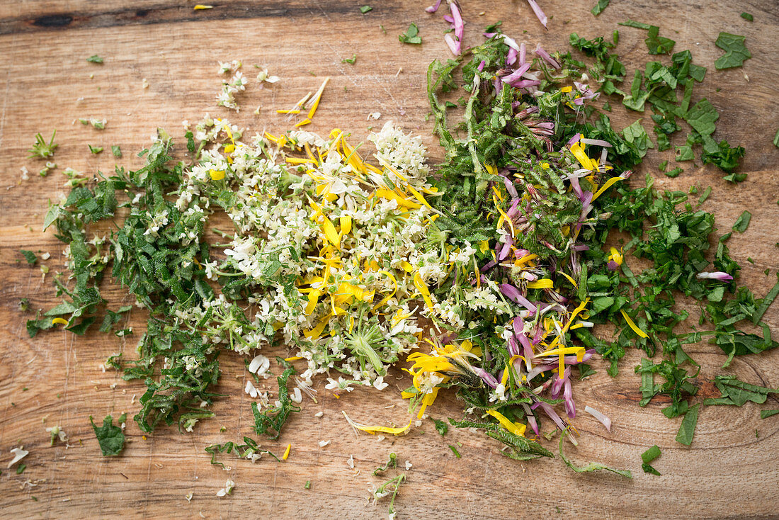 Chopped wild herbs and flowers