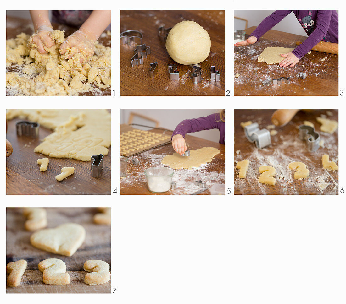 Instructions for baking festive biscuits shaped like digits 1-4