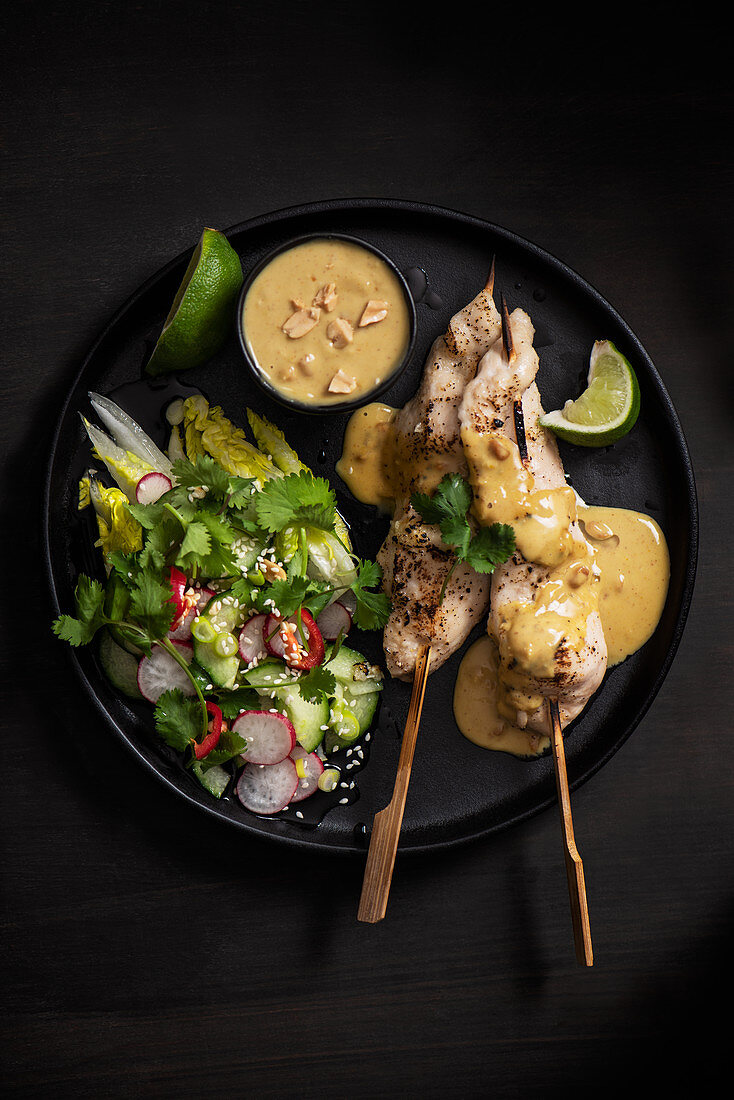 Chicken with satay sauce and salad