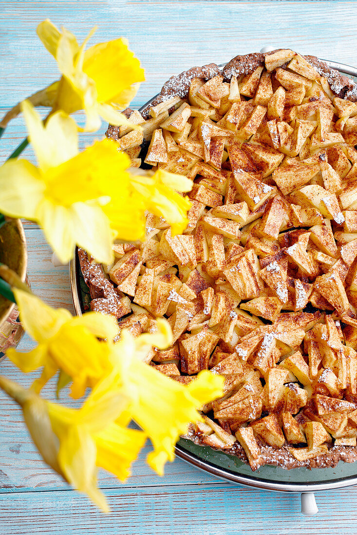 Apple cake and daffodils