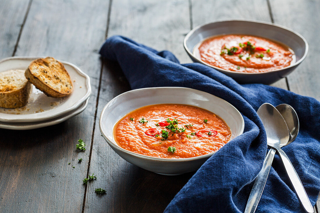 Vegan Tomato Soup with Chilli and Parsley