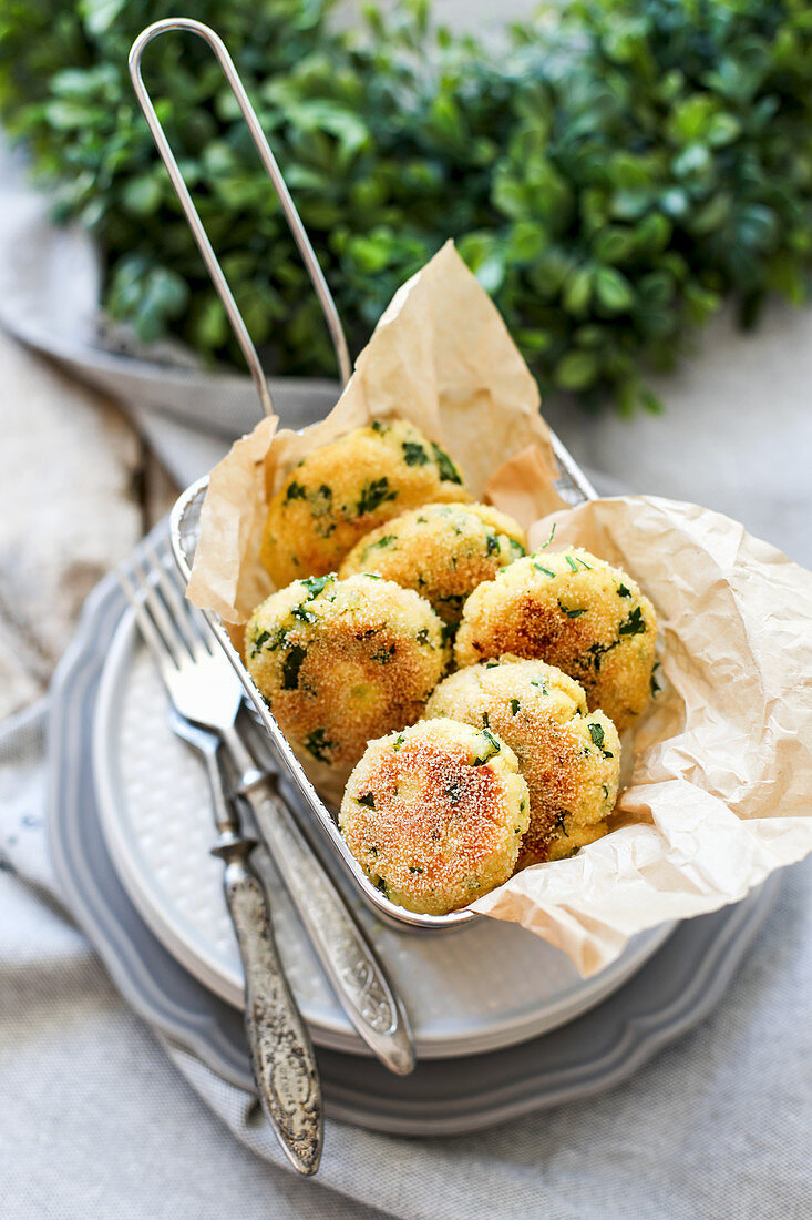 Fried Cottage Cheese Balls with Herbs