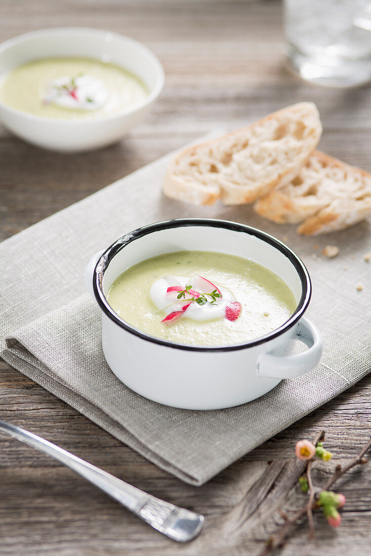 Herb and radish soup with cress