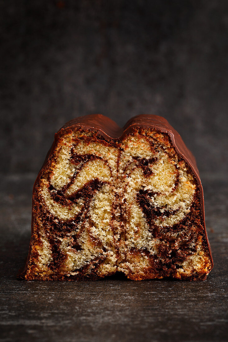 Partly sliced marble cake