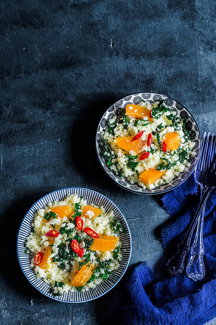 Kale couscous with pumpkin and chilli