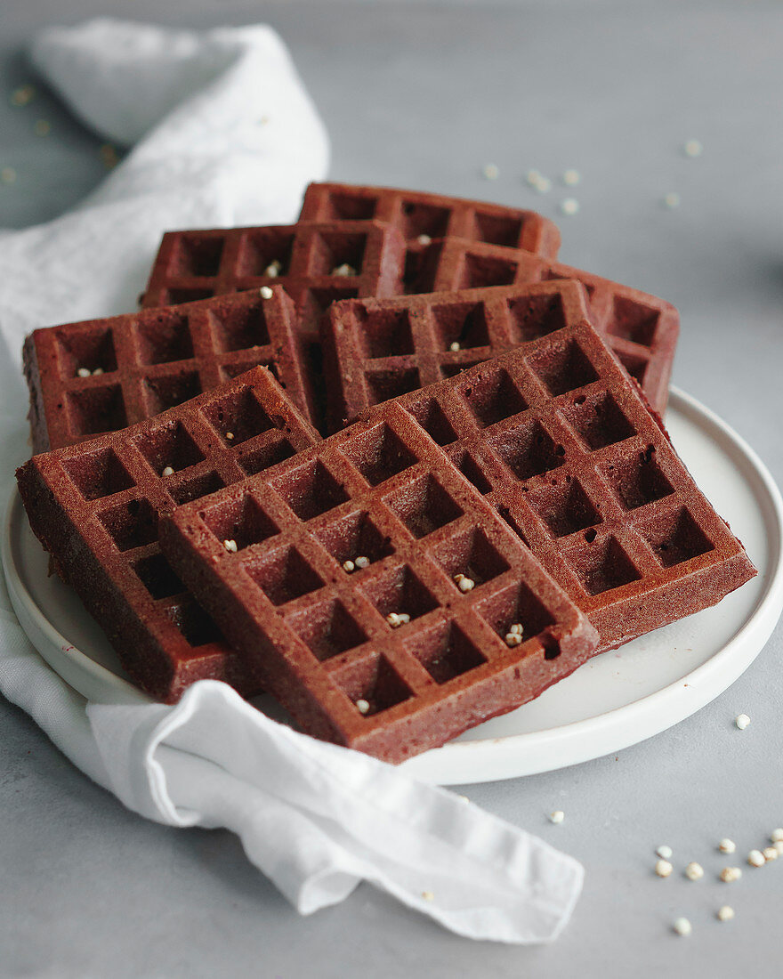 Chocolate waffles on a white plate