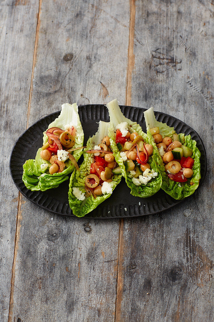 Chickpea salad in lettuce leaves