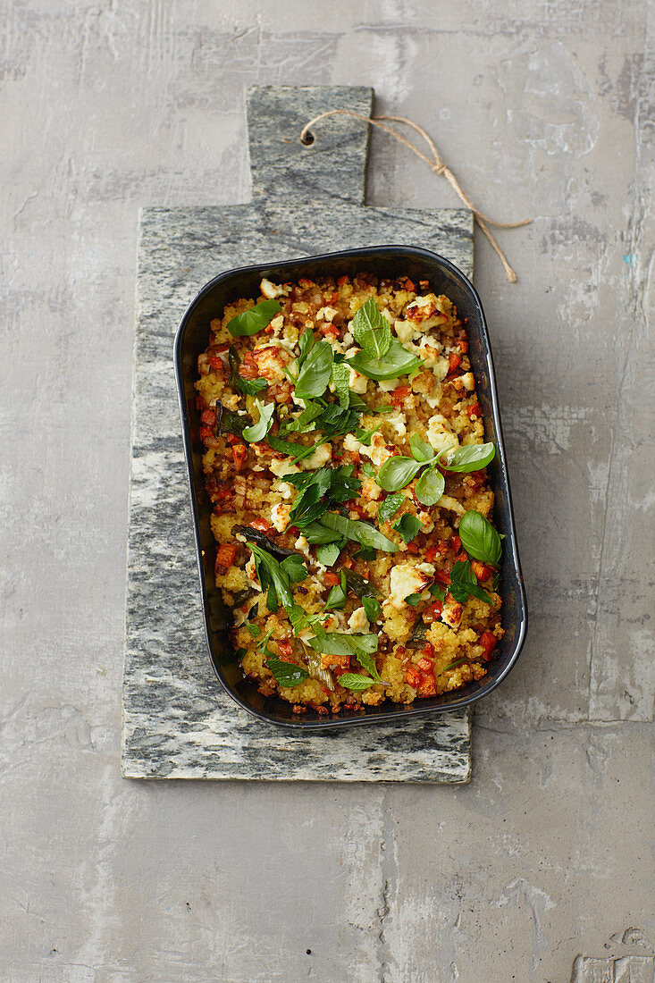Couscous bake with vegetables and feta cheese