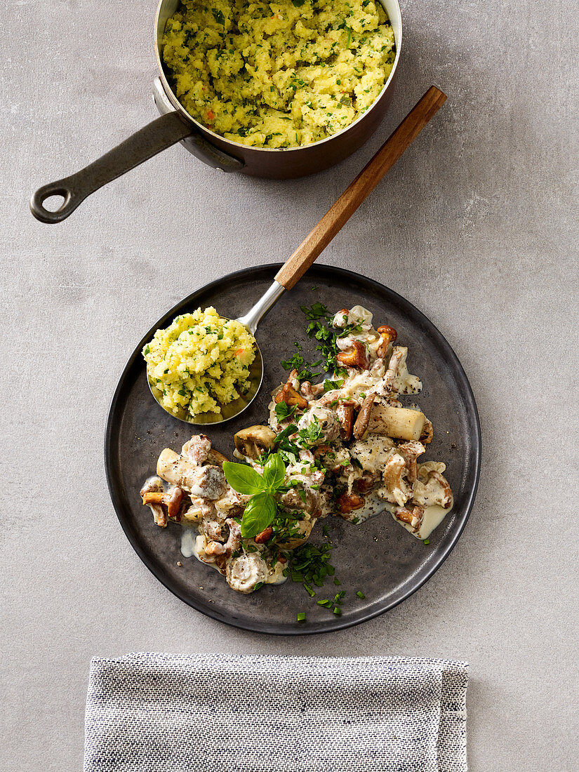 Herb polenta with a mushroom ragout