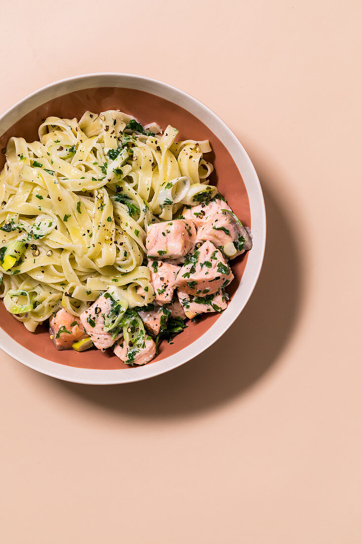 Tagliatelle with salmon and herbs