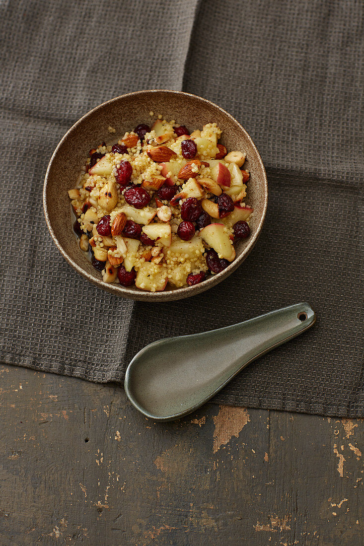A millet bowl with cranberries