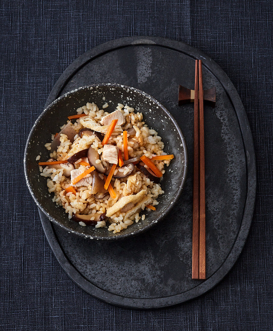 Japanese rice with vegetables and shiitake