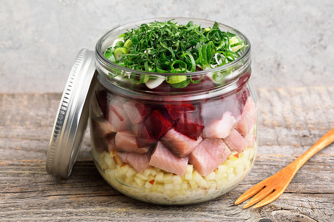 Beetroot and soused herring with apple