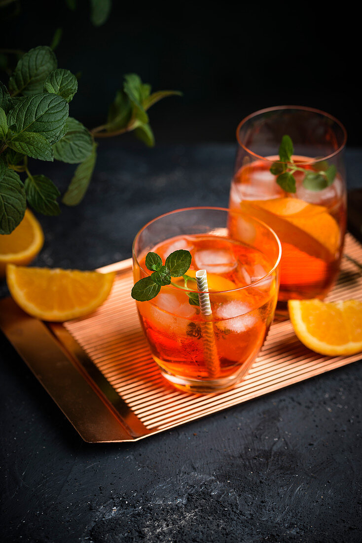 Aperol Spritz (a cocktail of bitter orange liqueur, white wine and sparkling water)