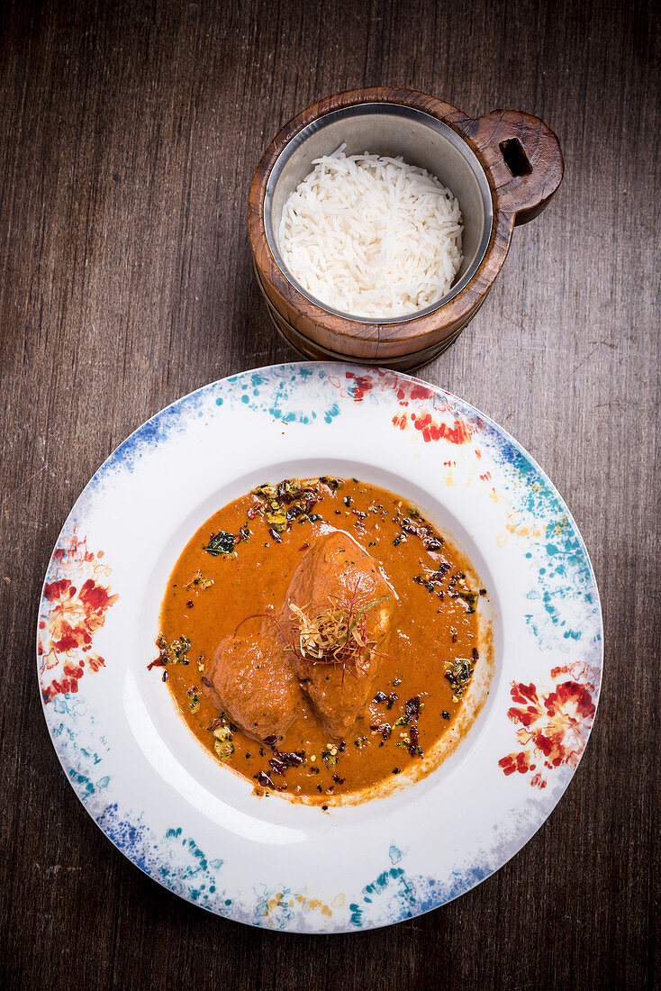 Malabar Hähnchencurry mit Reis (Indien)