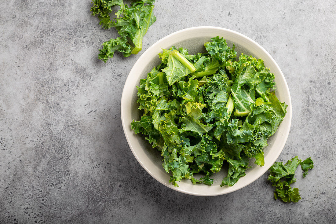 Fresh kale leaves in a bowl