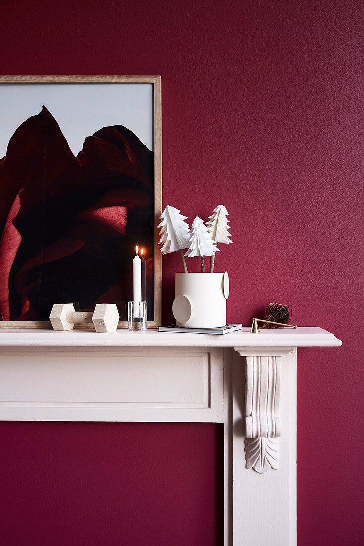 DIY felt pine trees on mantelpiece