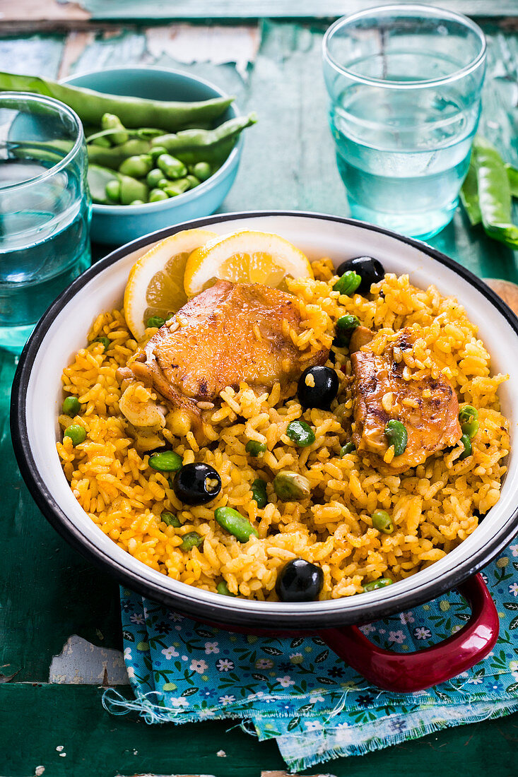 Saffron and lemon rice with chicken