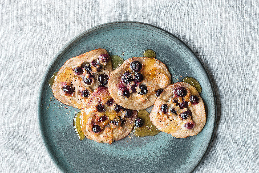 Wholemeal buttermilk and blueberry pancakes
