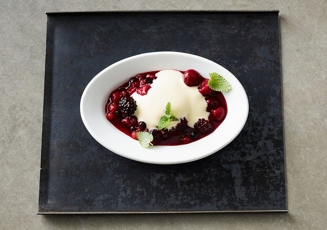 Berry compote with sabayon