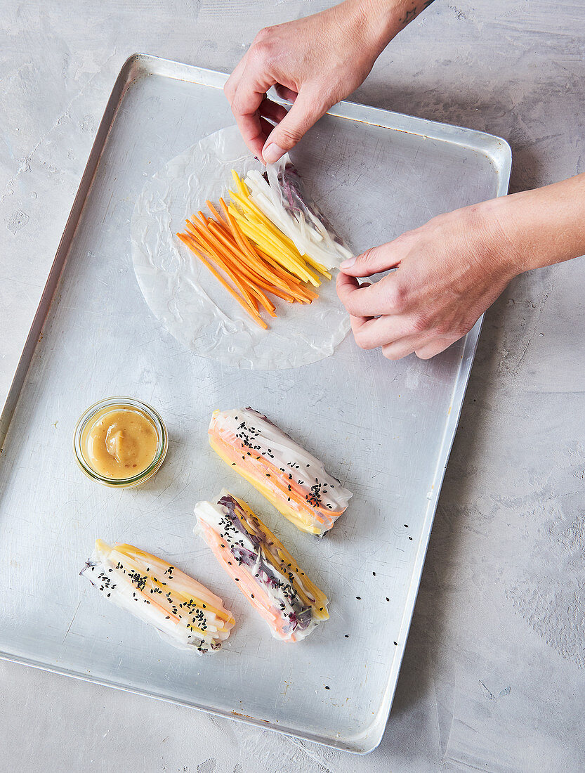 Vegan summer rolls with a date dip