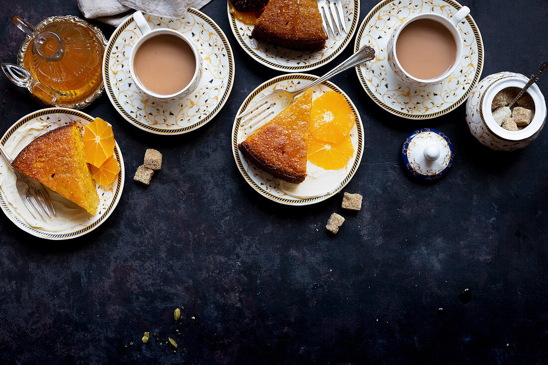 Whole orange olive oil cake with almond and cornmeal, finished with cardamom orange syrup (Gluten-free)