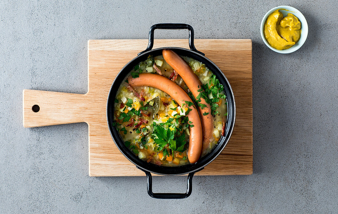 Berlin potato soup with hot dog sausages
