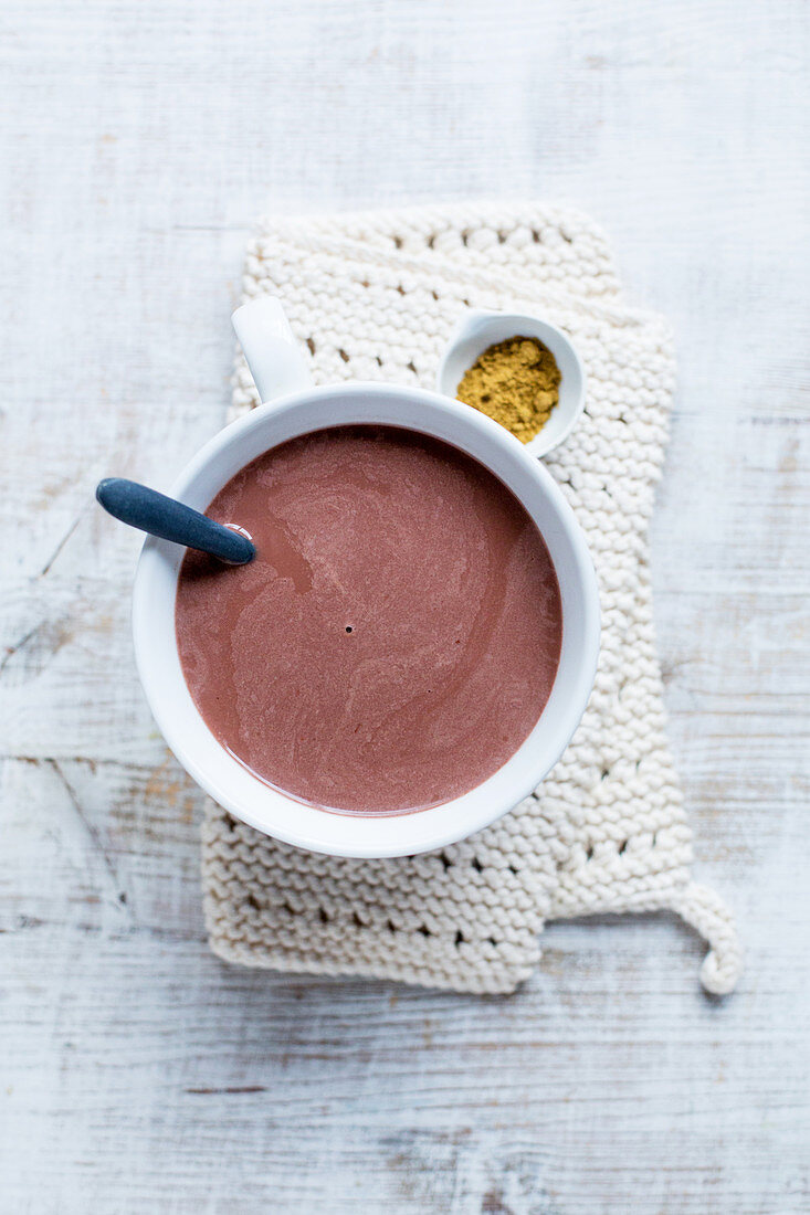 Hot chocolate with almond milk and spices