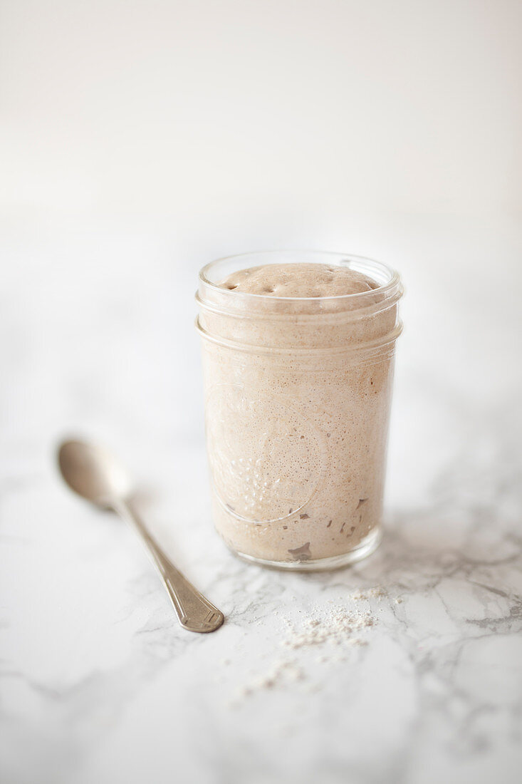 Active rye sourdough in a glass