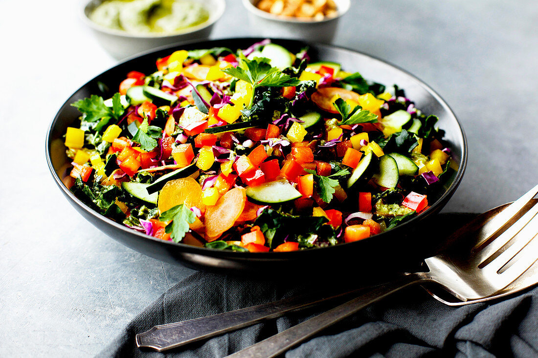 Kale Vegetable Salad with Parsley Pesto Vinaigrette