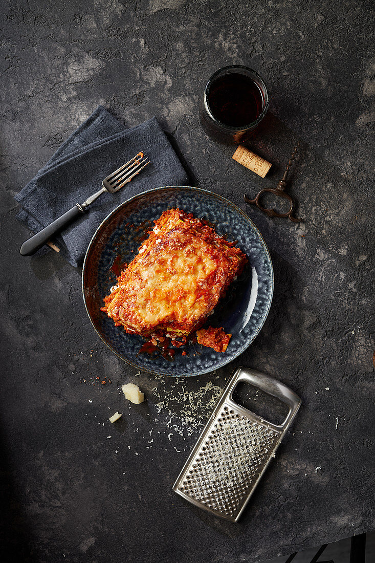 Lasagna and red wine