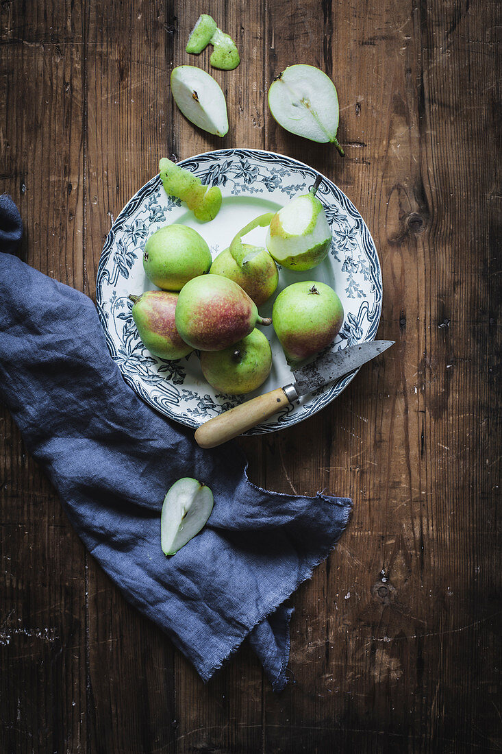 Juicy pears on plate