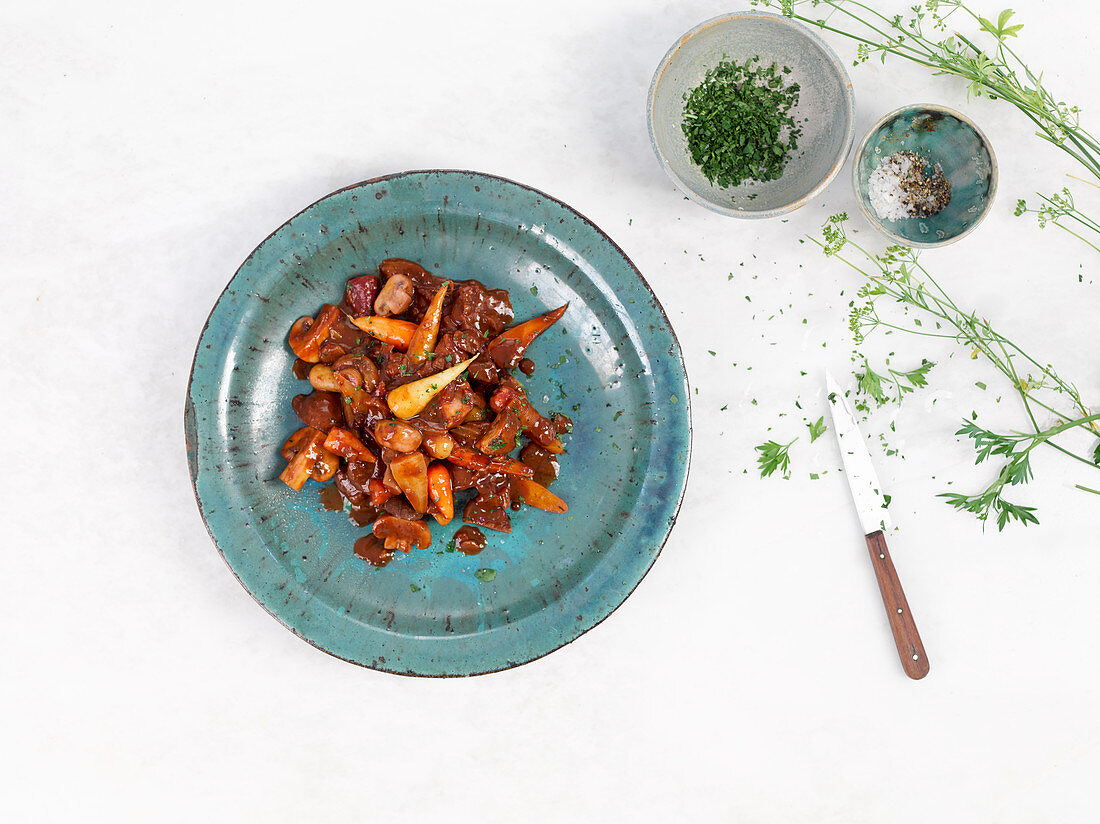 Chestnut and mushroom bourguignon