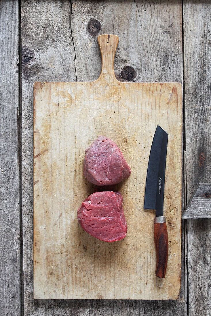 Fillet steak on a chopping board