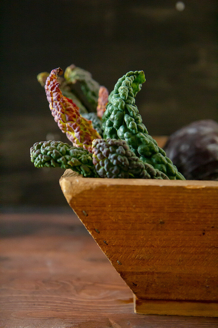 Kale in a wooden box